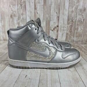 Nike‎ Dunk High Se Women Silver Glitter Sparkle Casual Sneakers Shoes Size 8